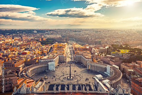  Saint Peter's Square in Vatican and aerial view of Rome