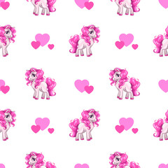 Cute seamless pattern with little cartoon pony