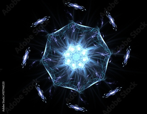 Plakat Seria cząstek elementarnych. Interplay of abstract Fractal form na temat nauki fizyki jądrowej i projektowania graficznego