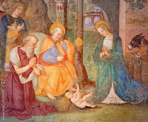 Zdjęcie XXL Rzym - Fresk Narodzenia z św Jerome Bernardino Pinturicchio (1488 - 1490) w kaplicy Rovere w kościele Basilica di Santa Maria del Popolo.