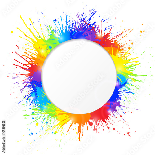 Plakat Kolorowa farba bryzga ramę z round wycinanką dla teksta. Ilustracji wektorowych.