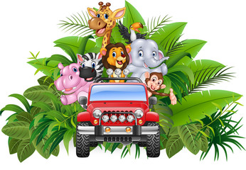 Happy holiday animal africa in the red car