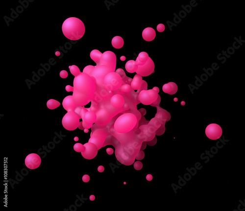 Plakat Abstrakcjonistyczny 3d rendering chaotyczny ciecz w pustej przestrzeni. Tło z dynamicznym rozpryskiwaniem płynu. Element projektu.