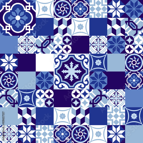 Fototapeta Ceramic mosaic background blue moroccan style