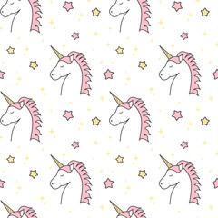 cute cartoon unicorn seamless vector pattern background illustration with stars