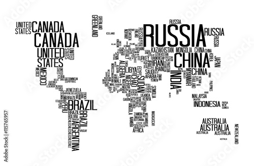 Fototapeta World Map with Countries name text, World Map Letter, World Map Typography