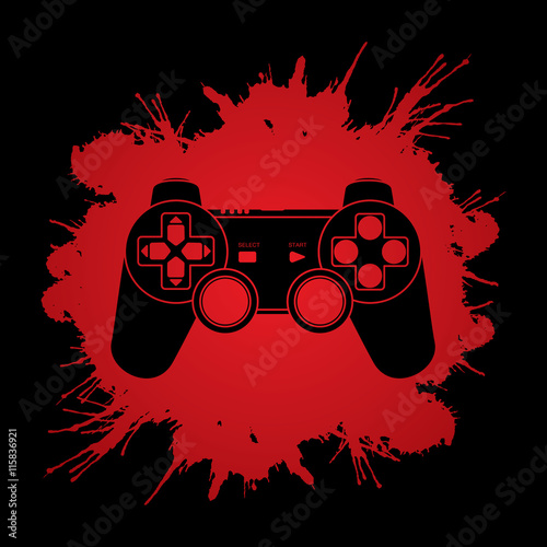 Zdjęcie XXL Gra Joystick zaprojektowany na kolorowym tle grafiki koła wirowania koła.