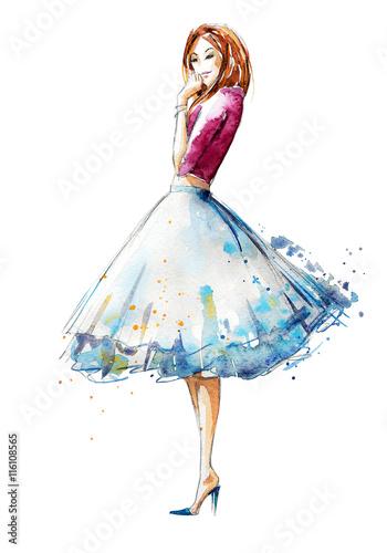 Watercolor fashion illustration, hand painted