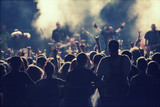Crowd at concert and blurred stage lights