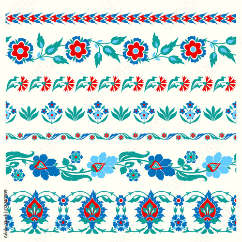 Fototapeta Set of floral borders in folk style