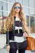 Style blonde girl with bag outdoor Style blonde girl with bag outdoor