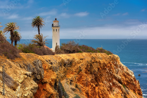 Zdjęcie XXL Punktu Vincente latarnia morska z palmami przy Long Beach, Los Angeles, Kalifornia, usa