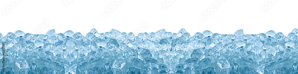 crushed ice cube blue background isolated on white 