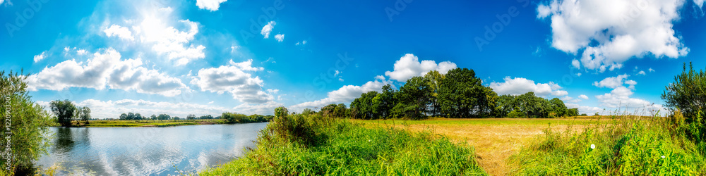 Sommerliche Landschaft, ländliches Panorama am Fluss