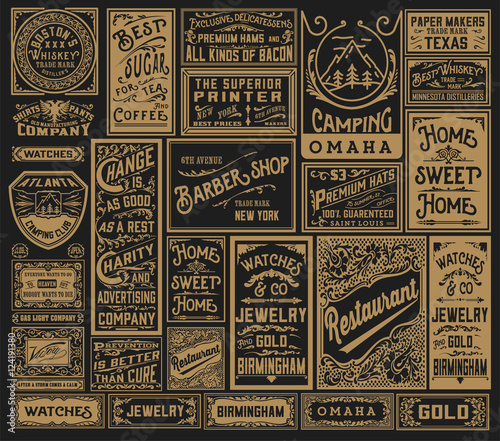 Mega pack of old advertisement designs and labels - Vector illus