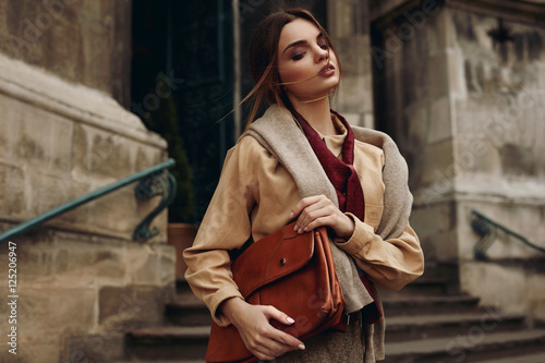 High Fashion Clothing. Woman In Fashionable Clothes In Street