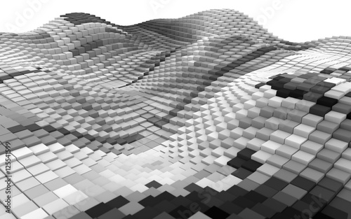 Fototapeta na wymiar 3D Render, Shader Cubes, Abstract Mountain