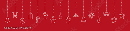 christmas elements hanging red background