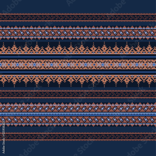  Ethnic ornamental background in blue and brown colors