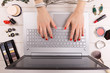 fashion blogger concept - woman with red polished nails working fashion blogger concept - woman with red polished nails working