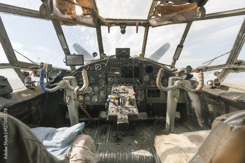 Fototapeta Cockpit with the dashboard, buttons and levers