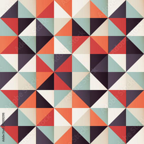 Fototapeta Geometric seamless pattern with colorful triangles in retro desi