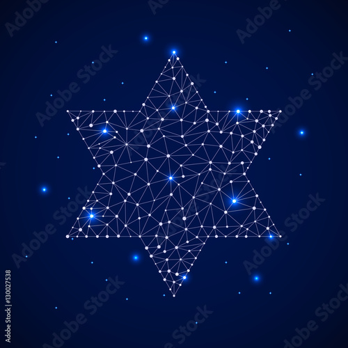 Zdjęcie XXL Constellation - żydowska gwiazda. Tło gwiazdy z żydowską gwiazdą. Niebiańska mapa z konstelacją w postaci żydowskiej gwiazdy.