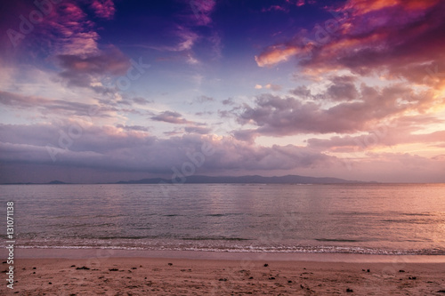 Nice sunset scene over sea, coloutful travel concept and tropica