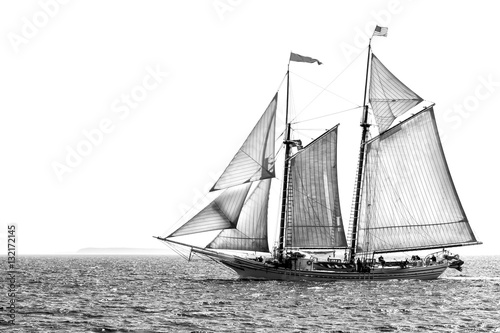 Fototapeta Tall ship at sea black and white isolated with copy space