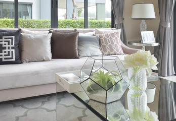 luxury earth tone color pillows on sofa in living room
