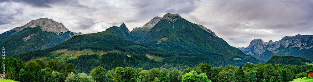 Panorama of alpine mountains in Berchtesgaden national park, Germany