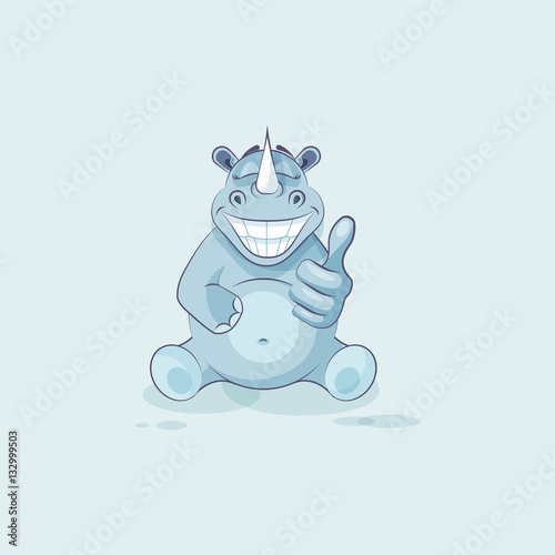 Obraz na płótnie Illustration isolated emoji character cartoon rhinoceros approves with thumb up sticker emoticon