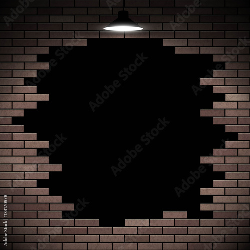 Black hole in the brick wall. Stock vector.