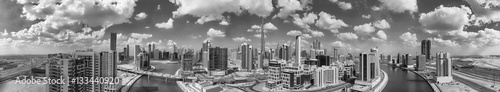  Panoramic aerial view of Downtown Dubai skyscrapers, UAE