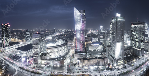  Warsaw,Poland October 2016:Warsaw city with skyscrapers at night