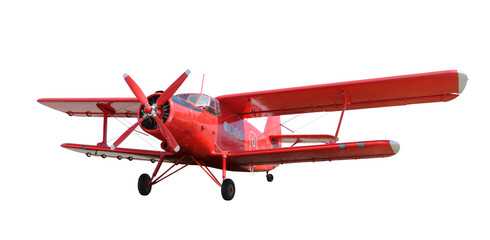 Red airplane biplane with piston engine