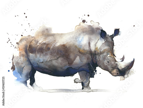 Obraz na płótnie Rhinoceros african safari animal watercolor painting illustration isolated on white background