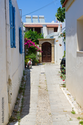  White narrow street of Koskinou, Rhodes, Greece