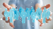 Businessman holding 3D rendering group of people in his hand Businessman holding 3D rendering group of people in his hand
