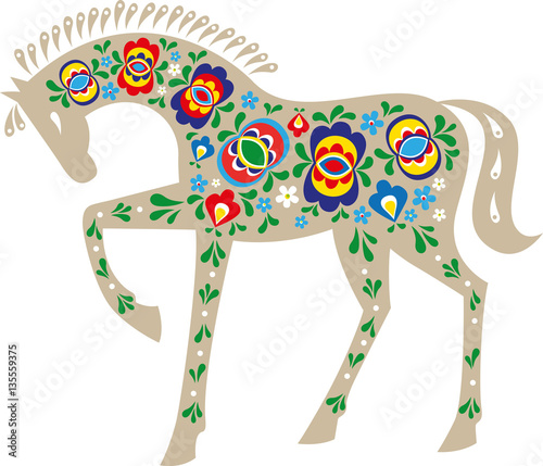 Naklejka na szybę Horse with Moravian folk ornaments