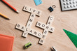 Words work life balance and family on table collected with wooden cubes Words work life balance and family on table collected with wooden cubes