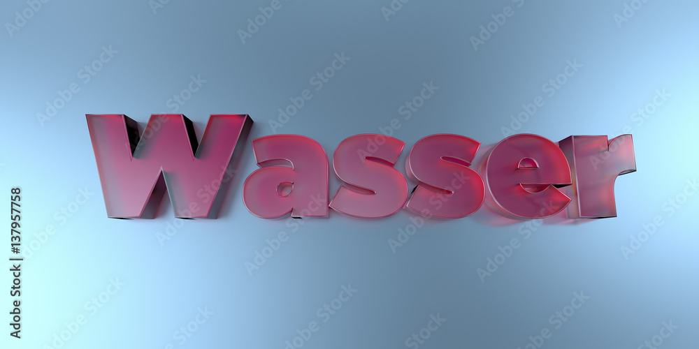 Wasser - colorful glass text on vibrant background - 3D rendered royalty free stock image.