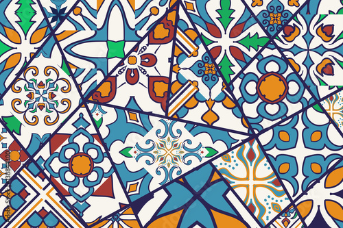  Vector decorative background. Mosaic patchwork pattern for design and fashion