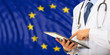 Doctor on EU flag background. 3d illustration Doctor on EU flag background. 3d illustration