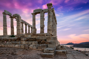 Der Tempel von Poseidon in Ost Attika nach Sonnenuntergang