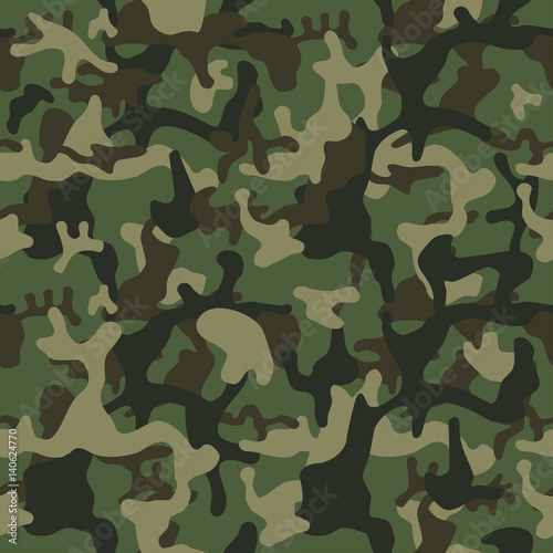 Camouflage pattern background seamless. Classic clothing style masking camo repeat print. Green brown black olive colors forest texture.  © Юрий Парменов