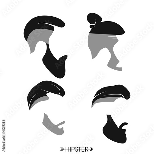 Plakat Zbiór fryzury człowieka hipster, brody, wąsy. Prosta konstrukcja logo, sylwetka. Ilustracji wektorowych.