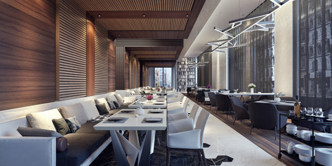 Modern concept design of restaurant lounge 3D Render