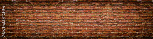 grunge brick wall, old brickwork panoramic view