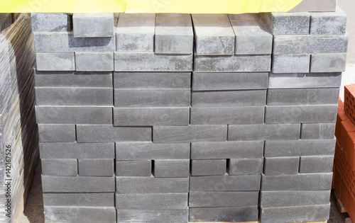 Concrete decorative bricks gray color on a warehouse